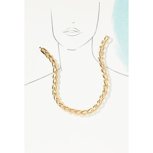 SOLD OUT NWT Anthropologie Gold Slim Link Thick Collar Necklace Accent Statement - Picture 1 of 5